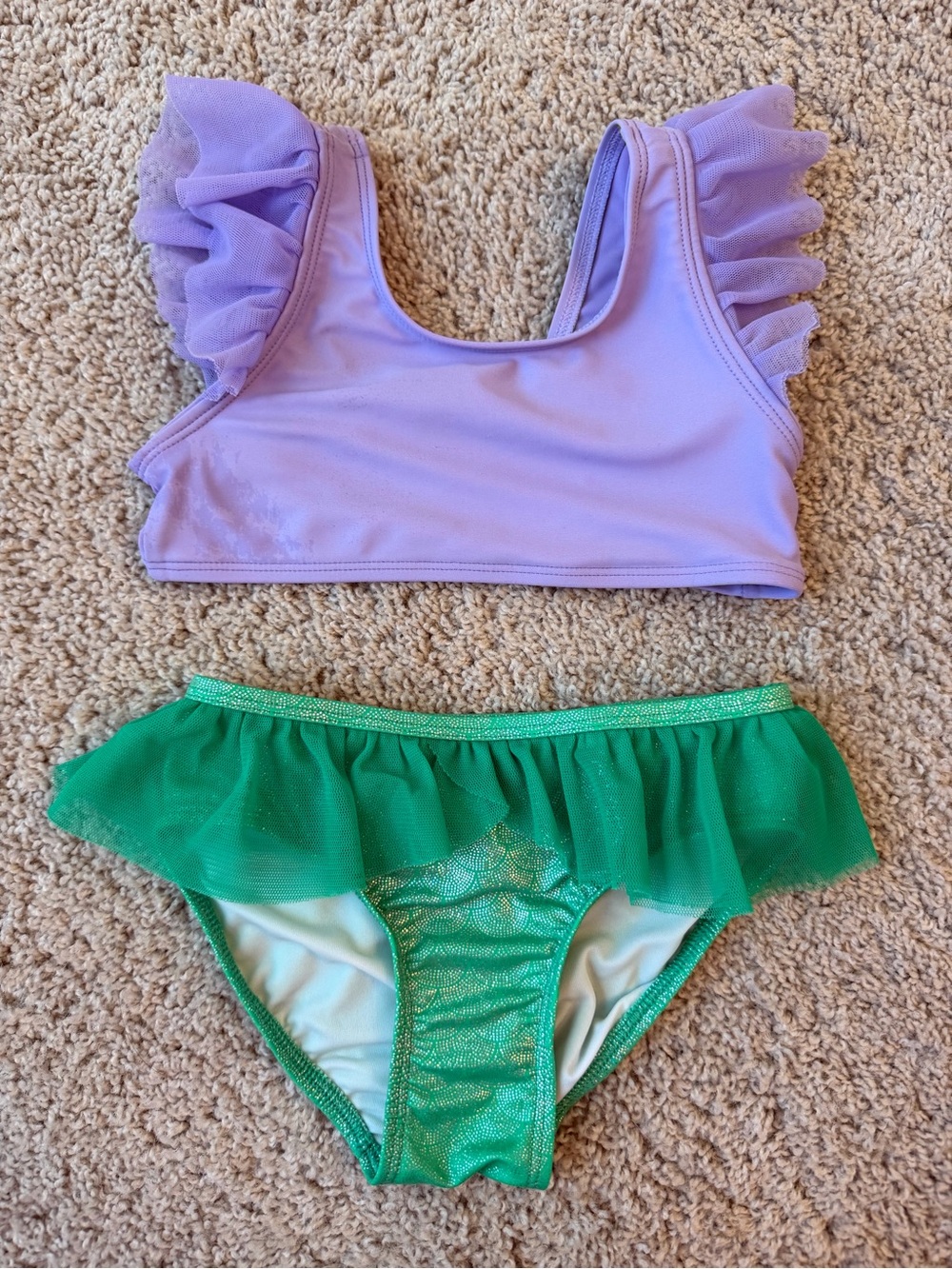 Little mermaid inspired Ruffle Top and Green Ruffle Bikini Bottoms